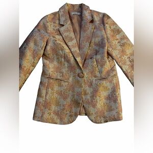 JustFab Gold and Cream Floral Blazer